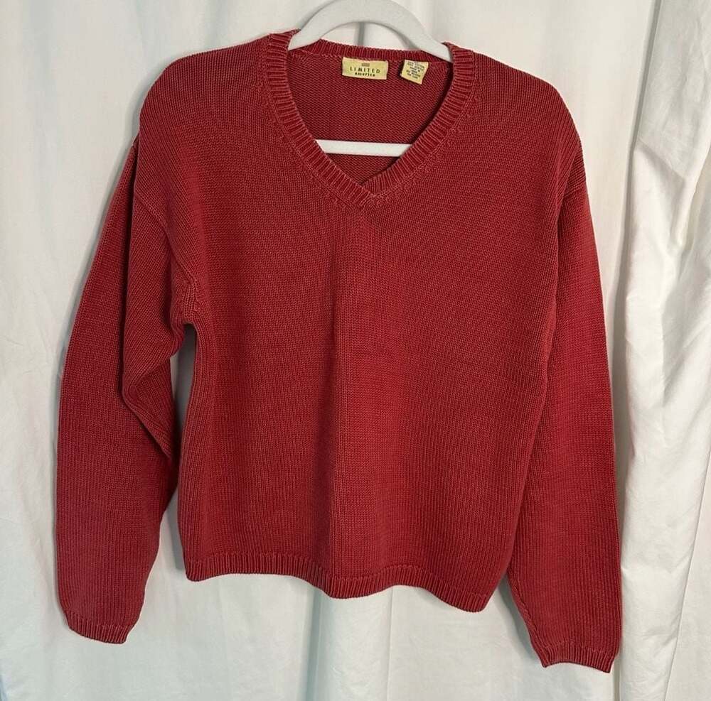 Limited America Vintage Womens sweater Red V-Neck Cotton Blend Sweater